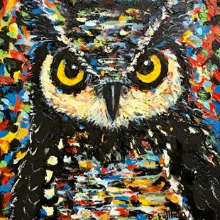 Art: Owl Impasto Palette Knife Painting by Artist Ulrike 'Ricky' Martin