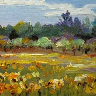 Art: Sunflower Field and Apple Trees by Artist Delilah Smith