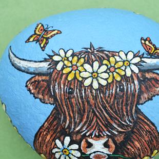 Art: Highland Cow & Butterflies by Artist Melinda Dalke