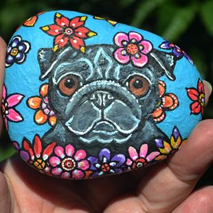 Art: Floral Pug Rock by Artist Melinda Dalke