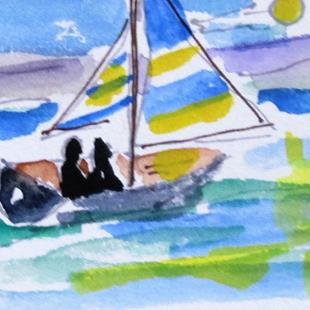 Art: two men in a sailboat by Artist Delilah Smith