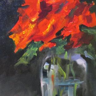 Art: Red Flowers in a Jar by Artist Delilah Smith
