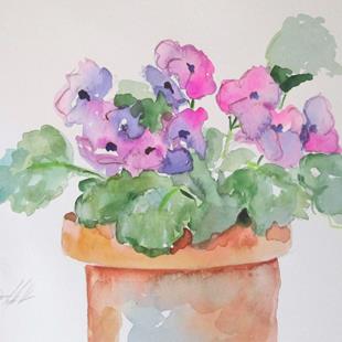 Art: Pot of Violets by Artist Delilah Smith