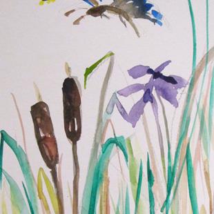 Art: Cattails and Butterfly by Artist Delilah Smith