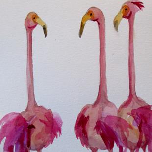 Art: Three Long Necked Flamingos by Artist Delilah Smith