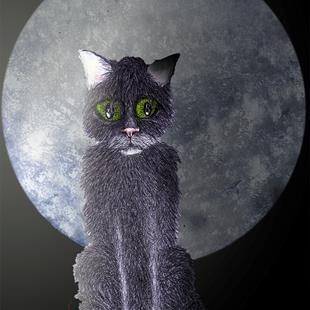 Art: CAT with MOON c350 by Artist Dawn Barker
