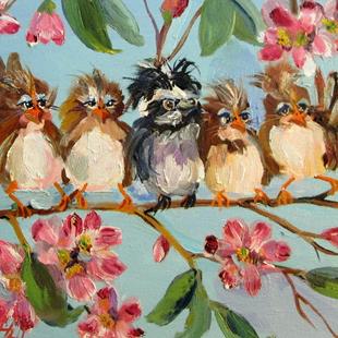 Art: Chubby Birds and Apple Blossoms by Artist Delilah Smith