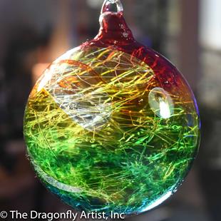 Art: Hand Blown Glass Rainbow Dragonfly Ornament # 139097-1001 by Artist Rebecca M Ronesi-Gutierrez