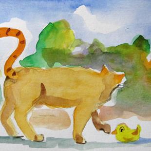 Art: Cat and Duck by Artist Delilah Smith