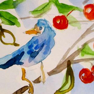 Art: Blue Bird and Cherry Tree by Artist Delilah Smith