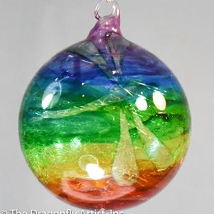 Art: Hand Blown Glass Rainbow II Dragonfly Ornament Sun Catcher by Artist Rebecca M Ronesi-Gutierrez
