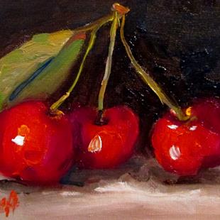 Art: Three Cherries by Artist Delilah Smith