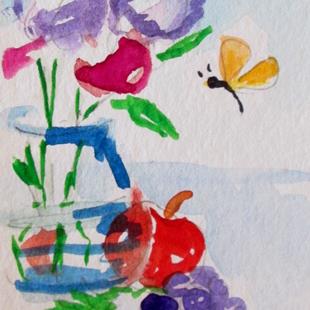 Art: Aceo Floral Still Life and Butterfly by Artist Delilah Smith