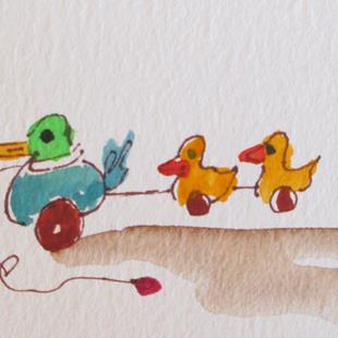 Art: Duck Pull Toy aceo by Artist Delilah Smith