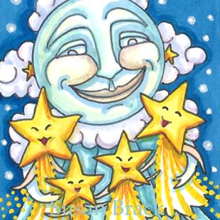 Art: MOTHER MOON AND HER SHOOTING STARS by Artist Susan Brack