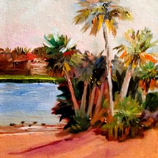 Art: Palm Trees at Sunset Beach by Artist Delilah Smith