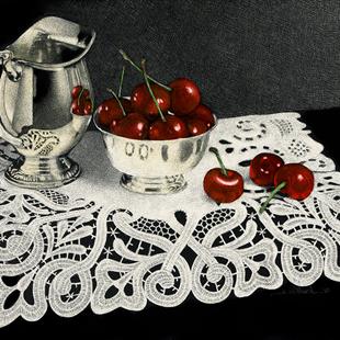 Art: Silver Cherries Lace by Artist Sandra Willard