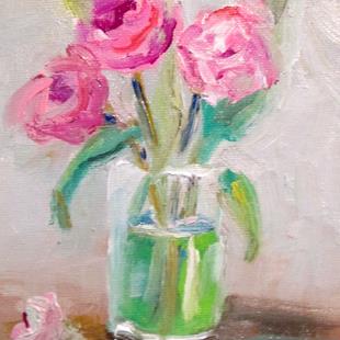 Art: Pink Flowers in a Glass Jar by Artist Delilah Smith