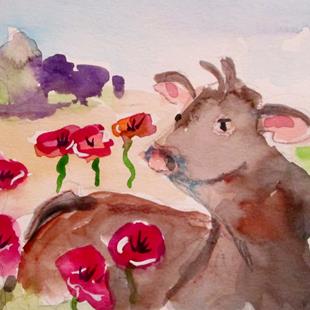 Art: Cow in the Poppies by Artist Delilah Smith
