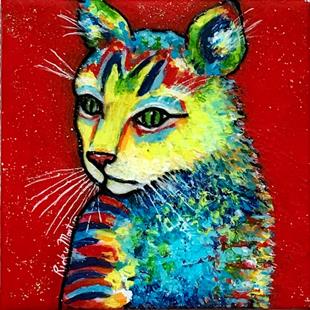 Art: Cat with sparkly resin finish by Artist Ulrike 'Ricky' Martin