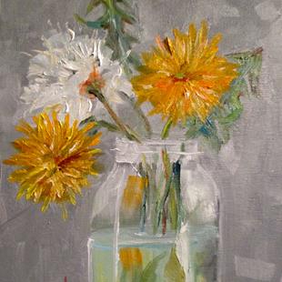 Art: Fruit Jar of Dandelions by Artist Delilah Smith