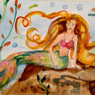 Art: Mermaid on a Rock by Artist Delilah Smith