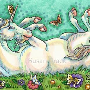 Art: BUTTERFLIES TICKLE Unicorn by Artist Susan Brack