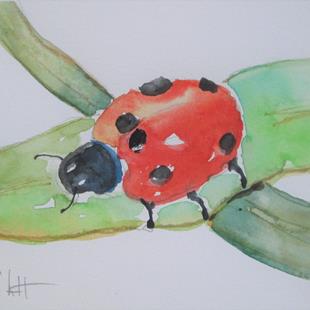 Art: Ladybug on a Leaf by Artist Delilah Smith