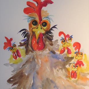 Art: Hen and Chicks by Artist Delilah Smith