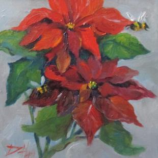 Art: Poinsettia and Bees by Artist Delilah Smith
