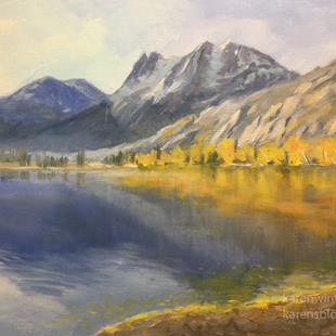 Art: Golden autumn at Silver Lake - Eastern Sierra, June Lake Loop painting by Artist Karen Winters