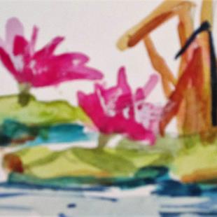 Art: Waterlilies and Rushes aceo by Artist Delilah Smith