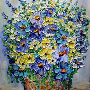 Art: COUNTRY Flowers BLUE BOUQUET by Artist LUIZA VIZOLI