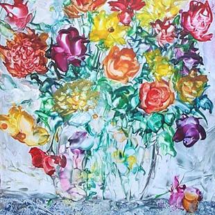 Art: Flower Bouquet on Ceramic Tile by Artist Ulrike 'Ricky' Martin