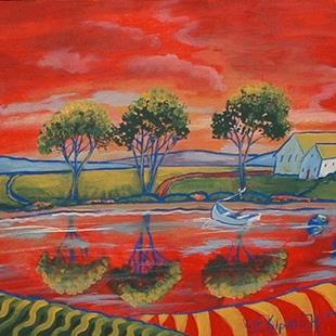 Art: Trees With Boat by Artist Virginia Kilpatrick
