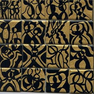 Art: Gold & Black Abstract People by Artist Dorothy Edwards