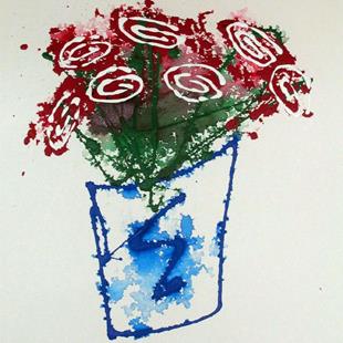 Art: Bucket-O-Roses (drip style) by Artist Diane G. Casey