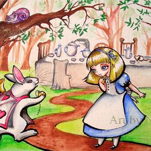 Art: Alice and the White Rabbit by Artist Nico Niemi