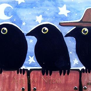Art: Three Blackbirds, One Hat by Artist Nico Niemi